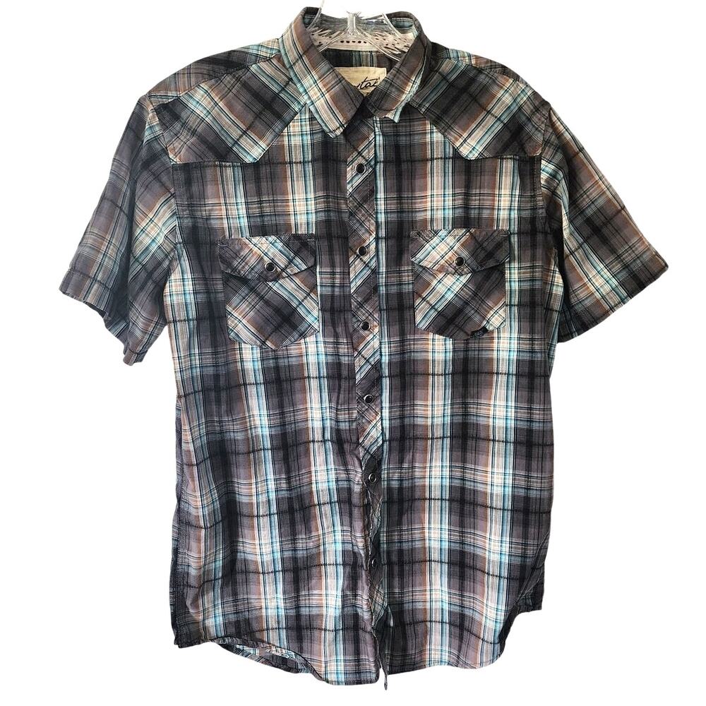 Coastal Men's Short Sleeve Plaid Western Rodeo Shirt Size Medium